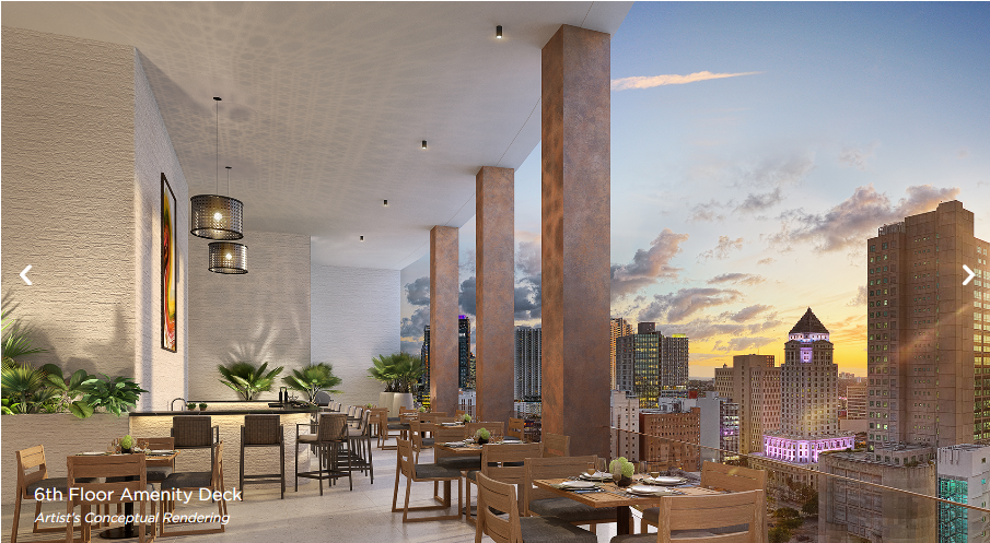 6th floor amenity deck — outdoor terrace and lounge area
