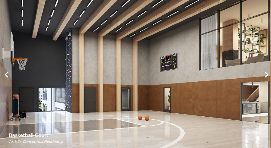 Basketball court — full-size indoor court on amenity level