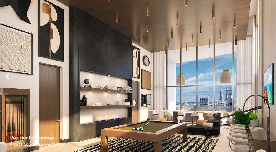 Resident lounge — designer seating, bar, and entertaining space
